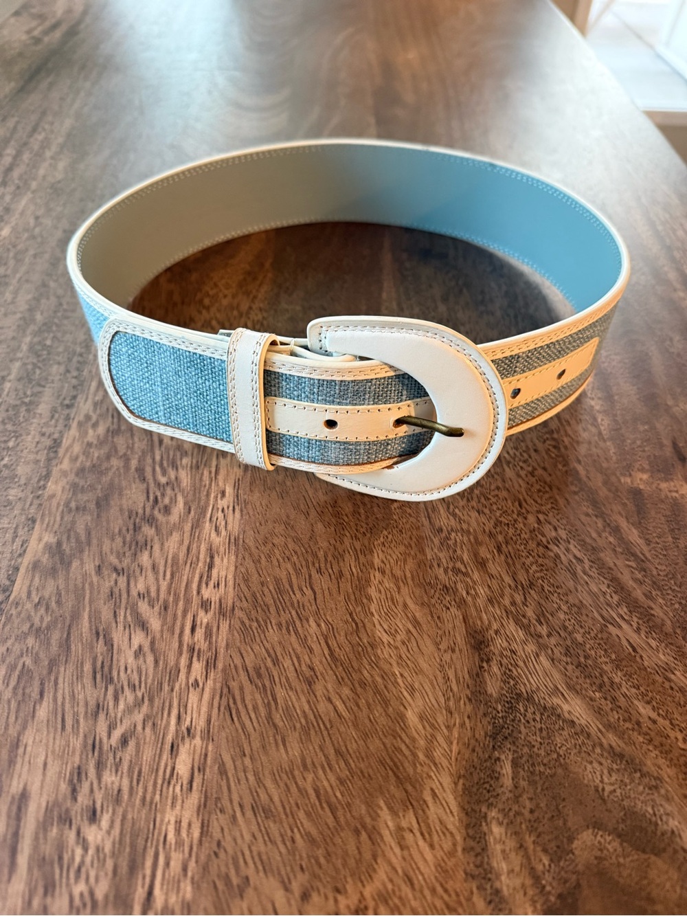 Anthropologie Blue & White Color-block Leather Belt